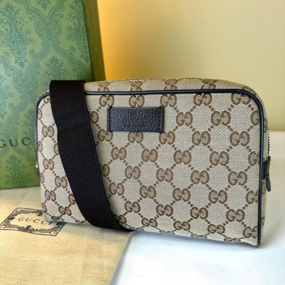 Gucci GG Monogram Canvas & Leather Supreme Belt Bag Italy, Box Dustbag COA